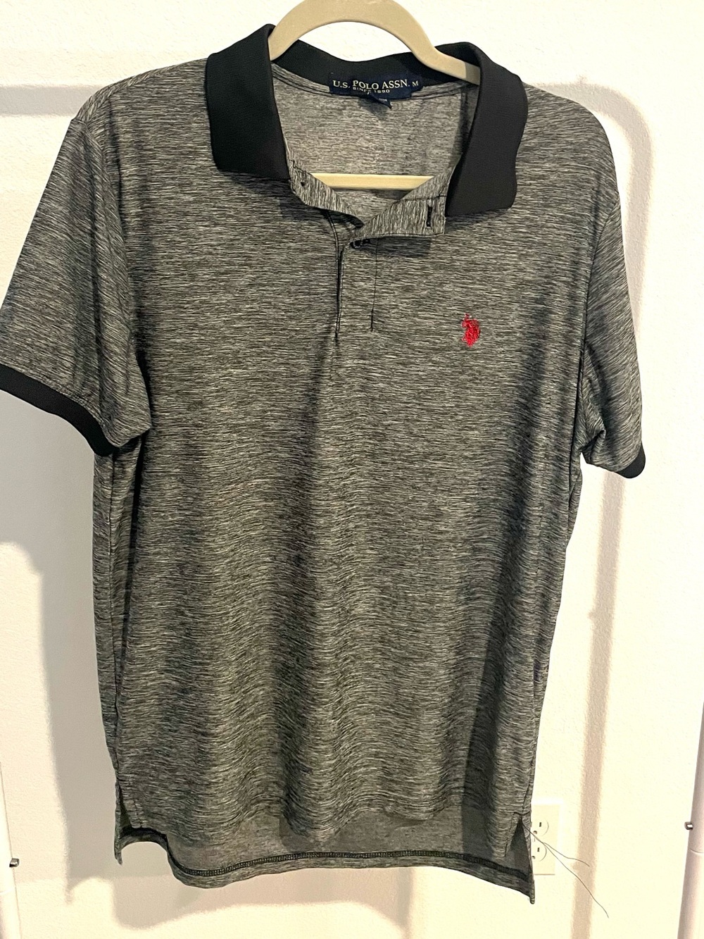 U.S. Polo Assn. Gray Heather Polo with Black Collar and Red Logo
